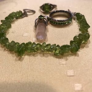Peridot crystals rings and pendant.  Rings size 7